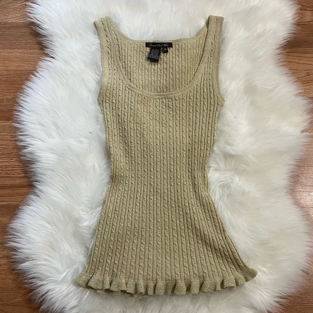 Central Park West Ribbed metallic shimmer Knit Tank Top Y2K elevated casual M
